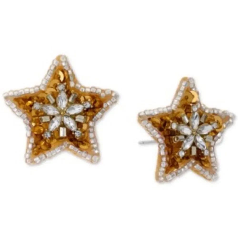 INC Holiday Lane Gold-tone Gold Embellished Star Button Earrings NWT